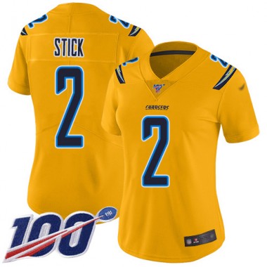 Los Angeles Chargers NFL Football Easton Stick Gold Jersey Women Limited 2 100th Season Inverted Legend